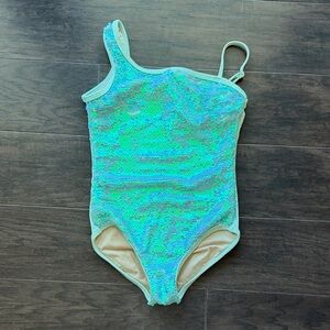 Sparkling One-Shoulder Kids Swimsuit - Aqua